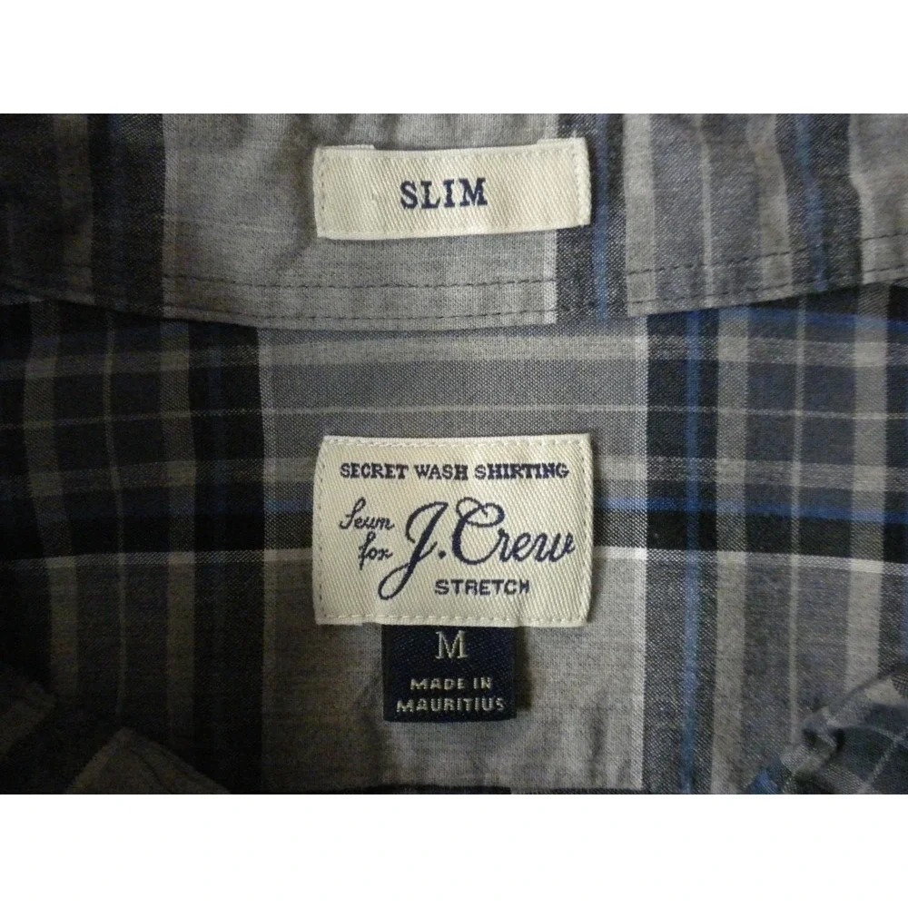 J. Crew Shirt Mens M Blue Gray Secret Wash Slim Fit Plaid Button Down Preppy Ivy